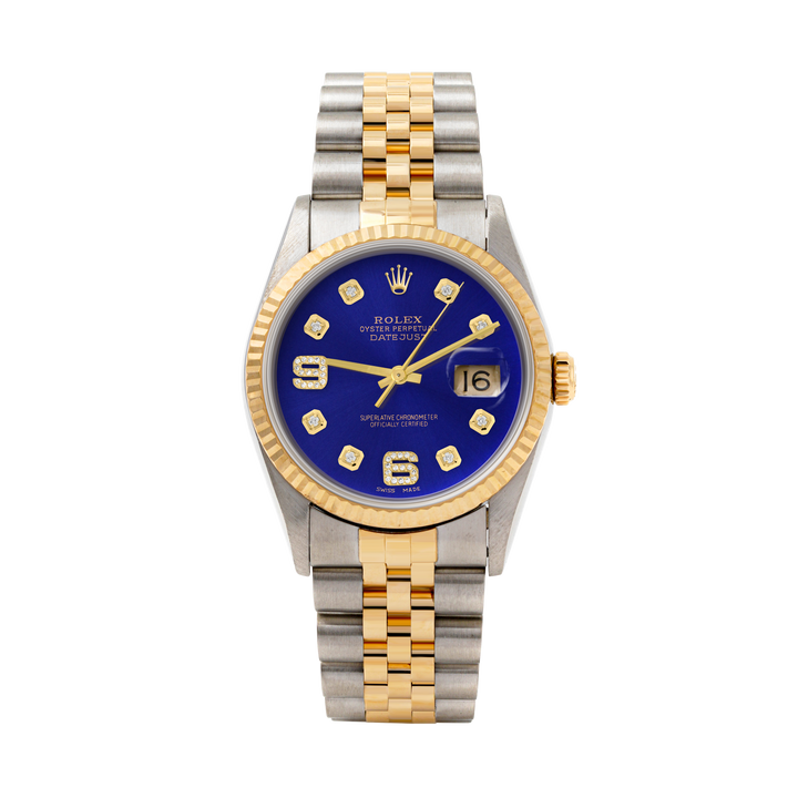 Rolex Datejust 36mm TWO TONE 16233 Blue Dial | 6&9 Diamond  Hour Markers | Fluted Bezel