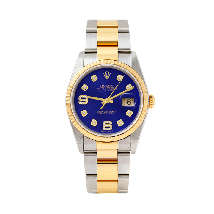 Rolex Datejust 36mm TWO TONE 16233 Blue Dial | 6&9 Diamond  Hour Markers | Fluted Bezel