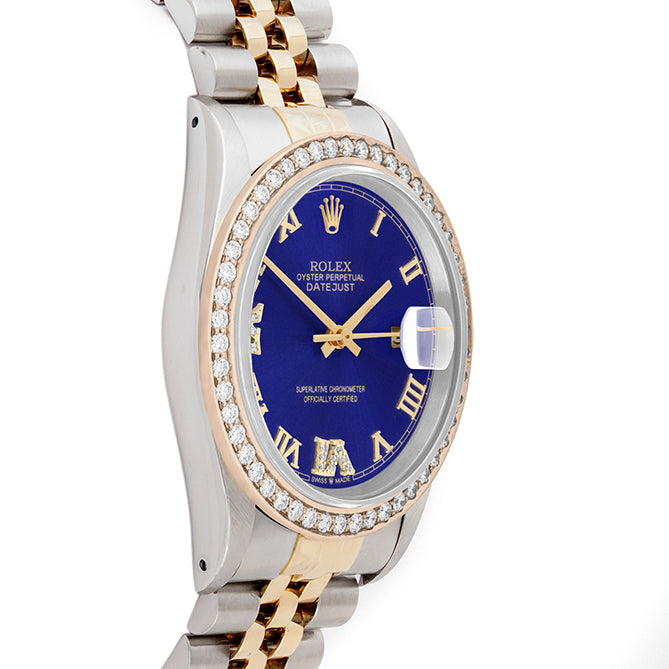 Rolex Datejust 36mm TWO TONE 16233 Blue Dial | 6&9 Diamond Hour Markers | 1.8ct Diamond Bezel