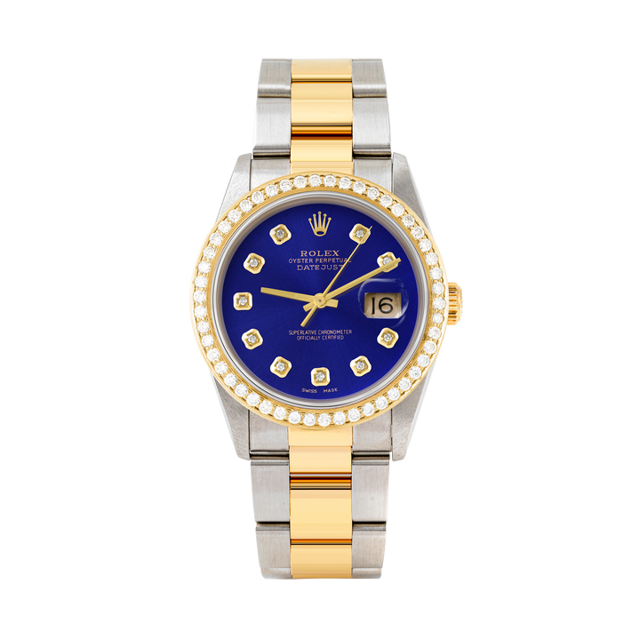 Rolex Datejust 36mm TWO TONE 16233 Blue Dial | Diamond  Hour Markers | 1.8ct Diamond Bezel
