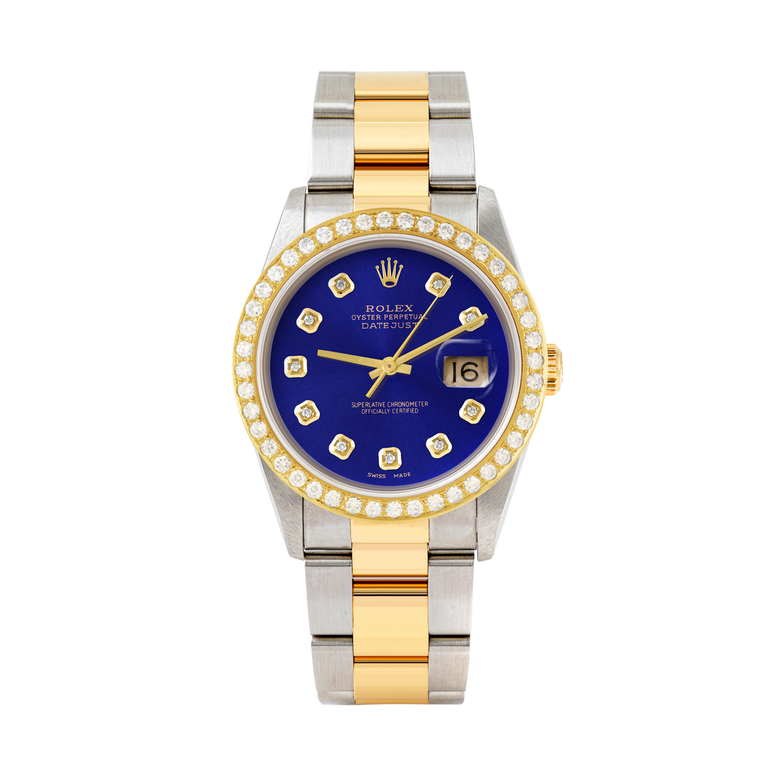 Rolex Datejust 36mm TWO TONE 16233 Blue Dial | Diamond Hour Markers | 2ct Diamond Bezel
