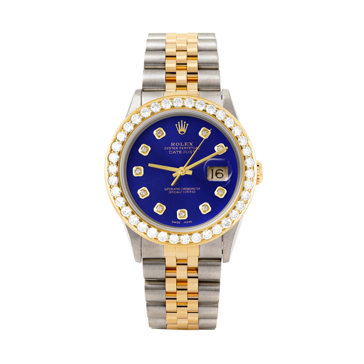 Rolex Datejust 36mm TWO TONE 16233 Blue Dial | Diamond Hour Markers | 2.5ct Diamond Bezel