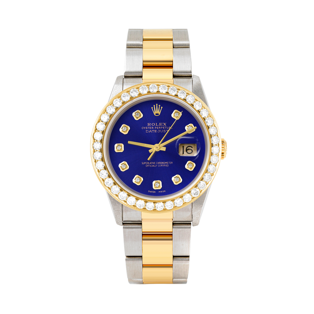 Rolex Datejust 36mm TWO TONE 16233 Blue Dial | Diamond Hour Markers | 2.5ct Diamond Bezel