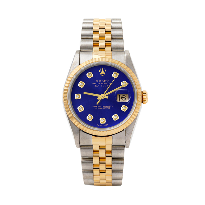 Rolex Datejust 36mm TWO TONE 16233 Blue Dial | Diamond  Hour Markers | Fluted Bezel