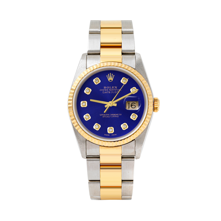 Rolex Datejust 36mm TWO TONE 16233 Blue Dial | Diamond  Hour Markers | Fluted Bezel