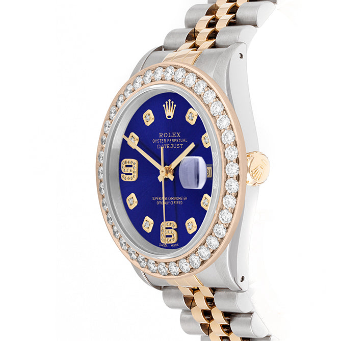Rolex Datejust 36mm TWO TONE 16233 Blue Dial | 6&9 Diamond Hour Markers | 2.5ct Diamond Bezel