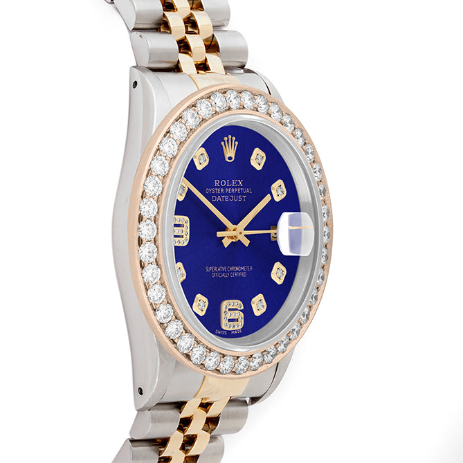 Rolex Datejust 36mm TWO TONE 16233 Blue Dial | 6&9 Diamond Hour Markers | 2.5ct Diamond Bezel