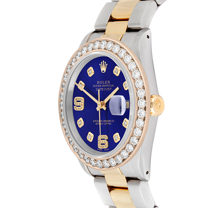 Rolex Datejust 36mm TWO TONE 16233 Blue Dial | 6&9 Diamond Hour Markers | 2.5ct Diamond Bezel