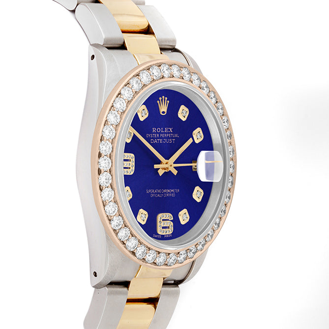 Rolex Datejust 36mm TWO TONE 16233 Blue Dial | 6&9 Diamond Hour Markers | 2.5ct Diamond Bezel