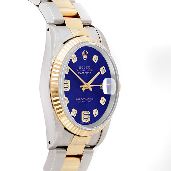 Rolex Datejust 36mm TWO TONE 16233 Blue Dial | 6&9 Diamond  Hour Markers | Fluted Bezel