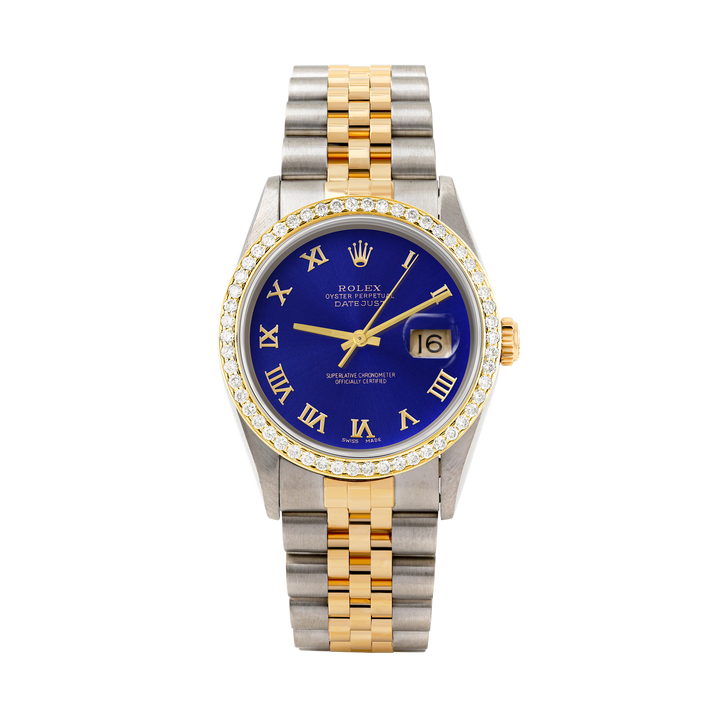 Rolex Datejust 36mm TWO TONE 16233 Blue Dial | Roman Hour Markers | 1ct Diamond Bezel