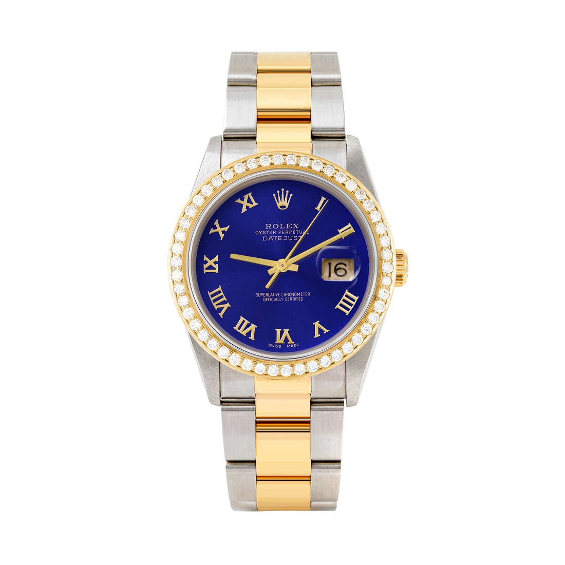 Rolex Datejust 36mm TWO TONE 16233 Blue Dial | Roman Hour Markers | 1.8ct Diamond Bezel