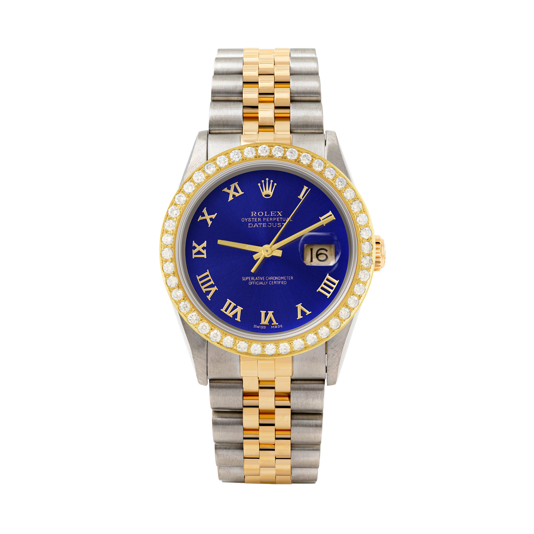 Rolex Datejust 36mm TWO TONE 16233 Blue Dial | Roman Hour Markers | 1.8ct Diamond Bezel