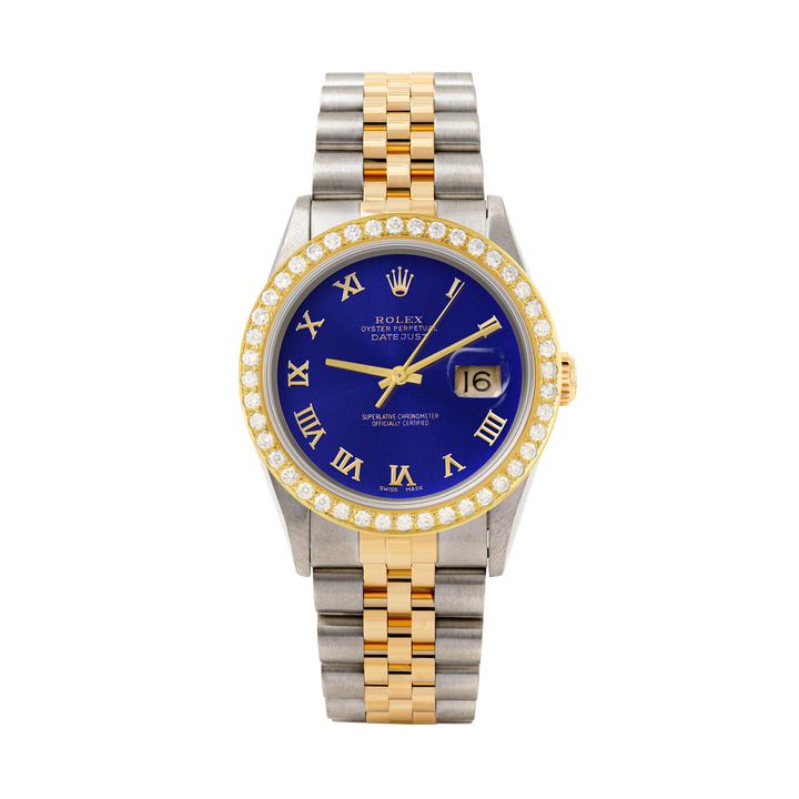 Rolex Datejust 36mm TWO TONE 16233 Blue Dial | Roman Hour Markers | 1.8ct Diamond Bezel