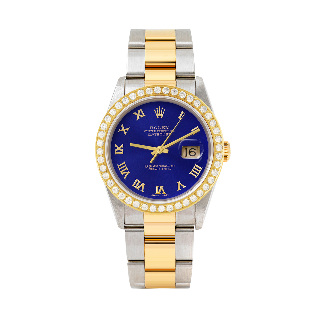 Rolex Datejust 36mm TWO TONE 16233  Blue  Dial | Roman Hour Markers | 2ct Diamond Bezel