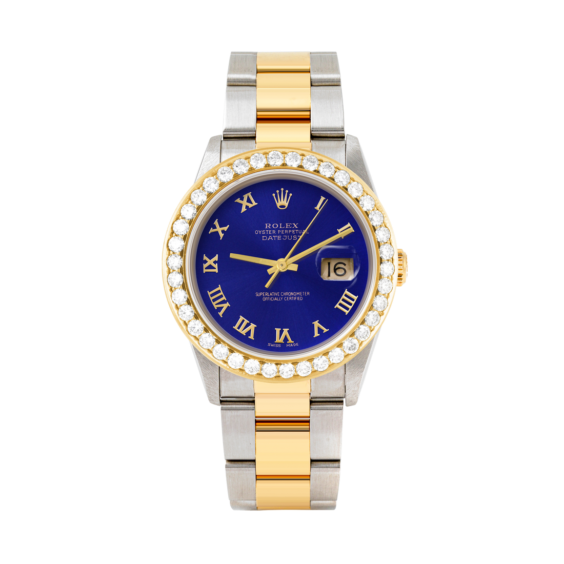 Rolex Datejust 36mm TWO TONE 16233  Blue  Dial | Roman Hour Markers | 2.5ct Diamond Bezel