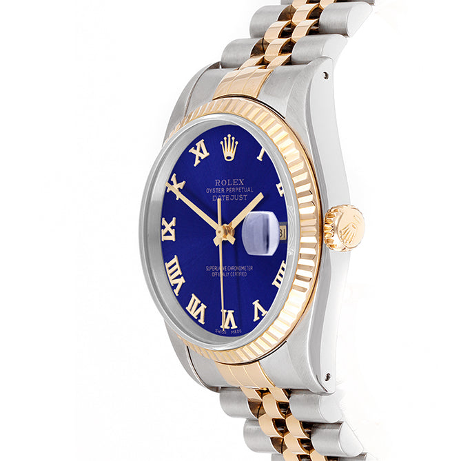 Rolex Datejust 36mm TWO TONE 16233 Blue Dial | Roman Hour Markers | Fluted Bezel