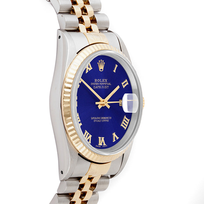 Rolex Datejust 36mm TWO TONE 16233 Blue Dial | Roman Hour Markers | Fluted Bezel