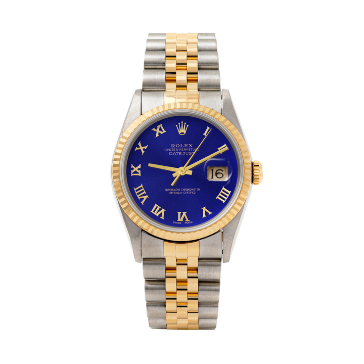 Rolex Datejust 36mm TWO TONE 16233 Blue Dial | Roman Hour Markers | Fluted Bezel