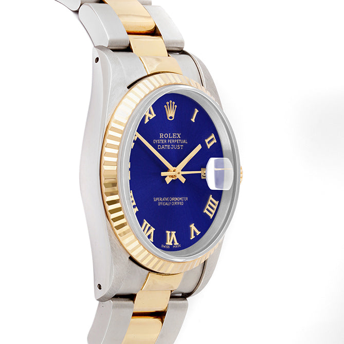 Rolex Datejust 36mm TWO TONE 16233 Blue Dial | Roman Hour Markers | Fluted Bezel