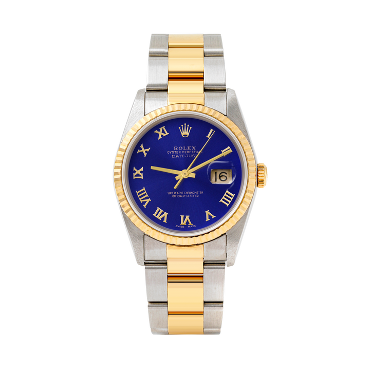 Rolex Datejust 36mm TWO TONE 16233 Blue Dial | Roman Hour Markers | Fluted Bezel