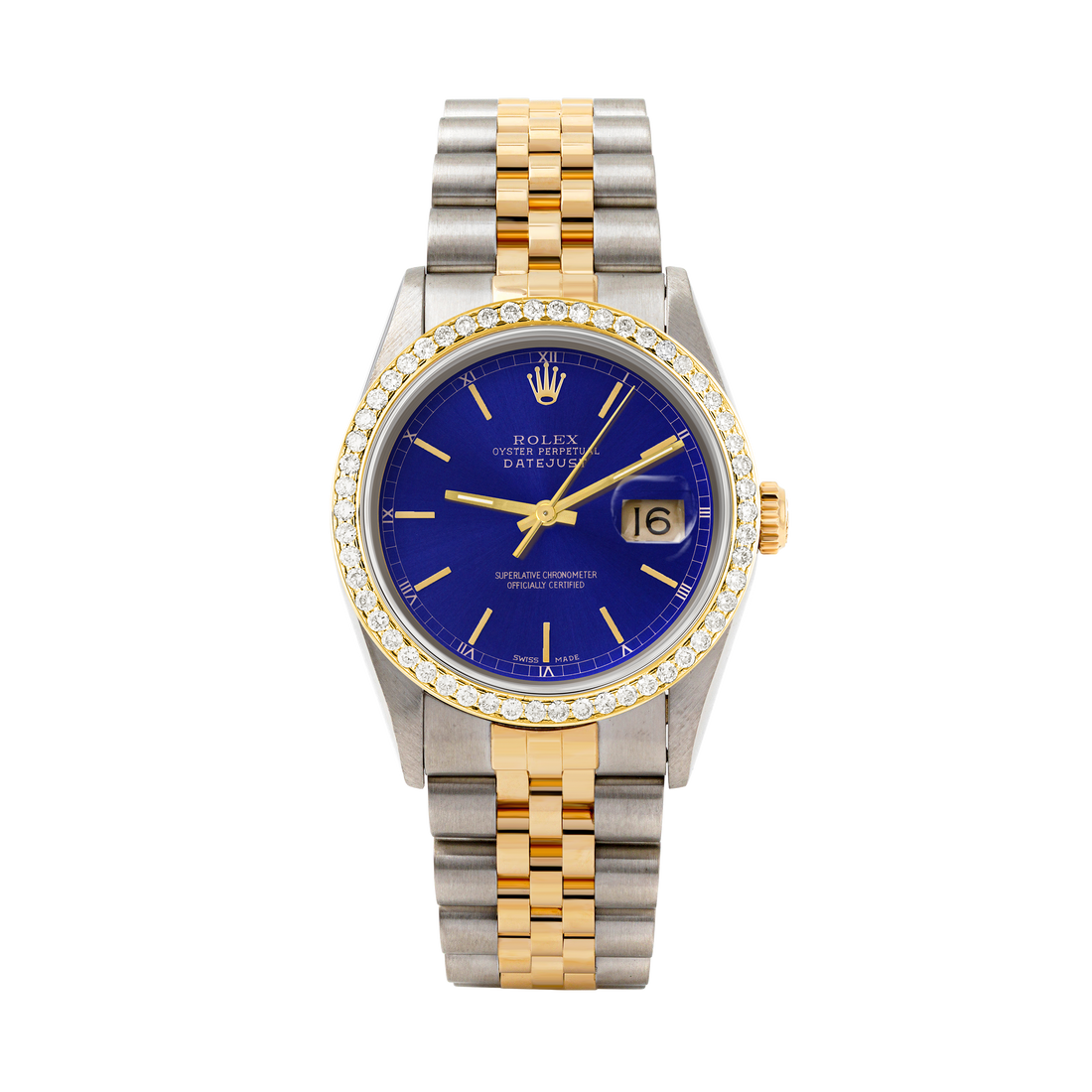 Rolex Datejust 36mm TWO TONE 16233 Blue Dial | Stick Hour Markers | 1ct Diamond Bezel