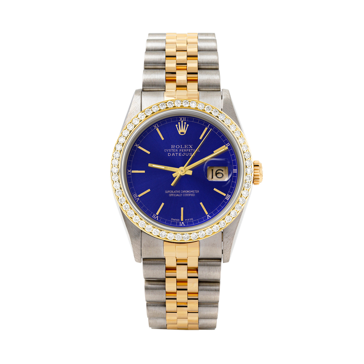 Rolex Datejust 36mm TWO TONE 16233 Blue Dial | Stick Hour Markers | 1ct Diamond Bezel