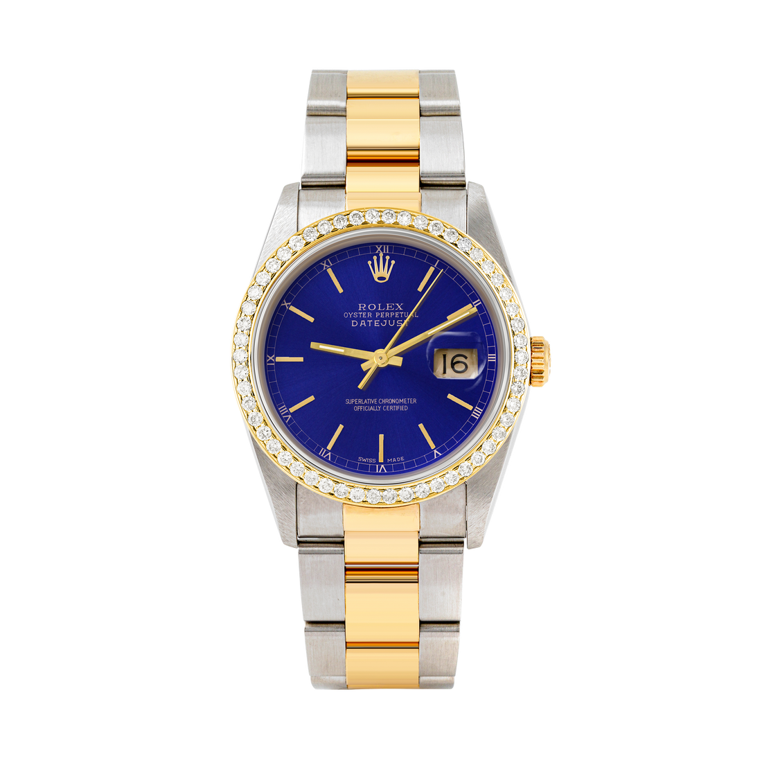 Rolex Datejust 36mm TWO TONE 16233 Blue Dial | Stick Hour Markers | 1ct Diamond Bezel