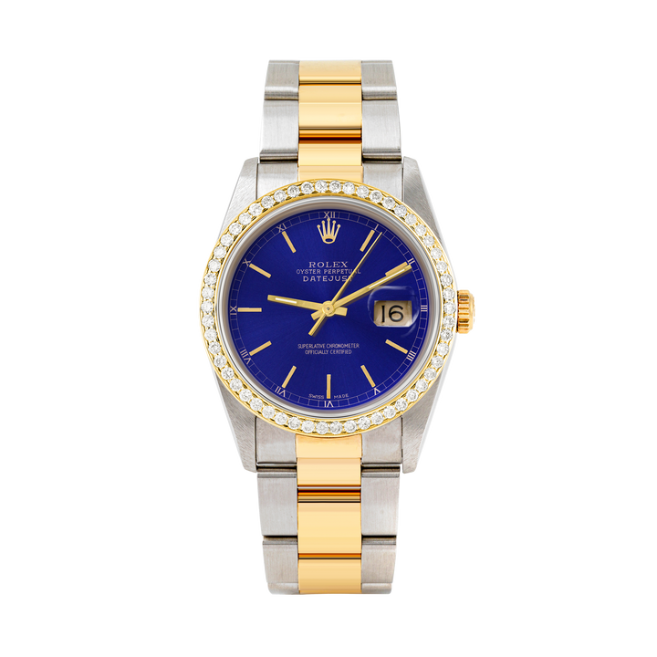 Rolex Datejust 36mm TWO TONE 16233 Blue Dial | Stick Hour Markers | 1ct Diamond Bezel