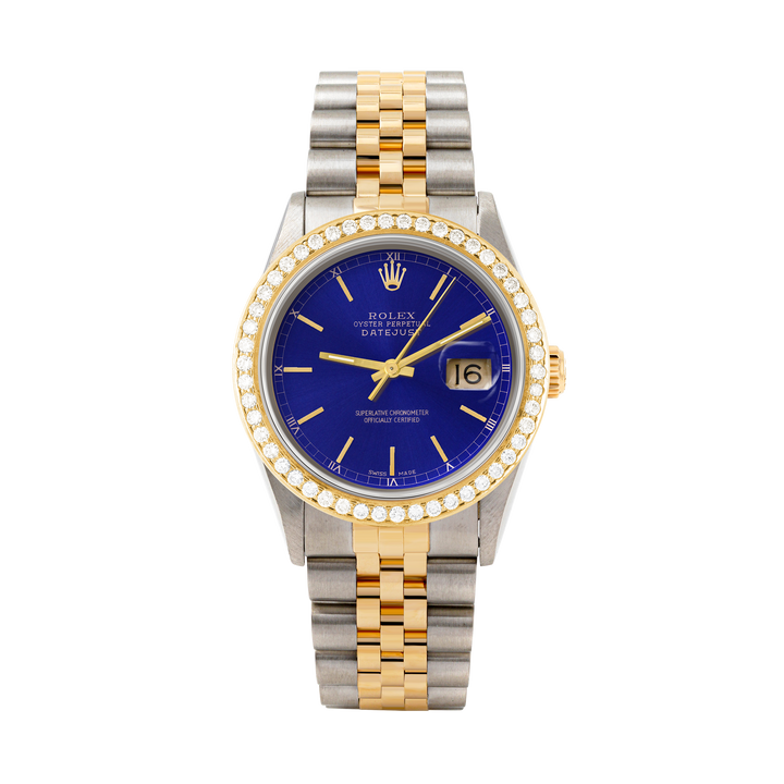 Rolex Datejust 36mm TWO TONE 16233 Blue Dial | Stick Hour Markers | 1.8ct Diamond Bezel