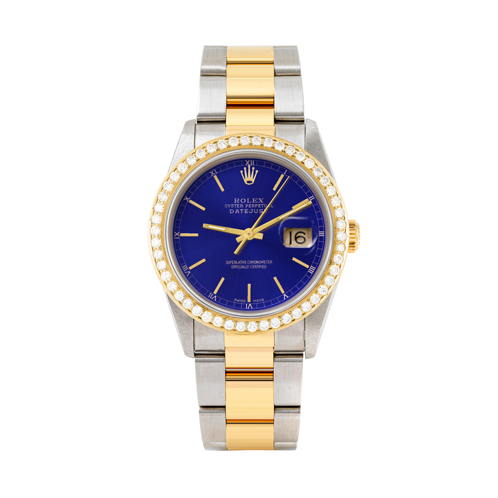 Rolex Datejust 36mm TWO TONE 16233 Blue Dial | Stick Hour Markers | 1.8ct Diamond Bezel