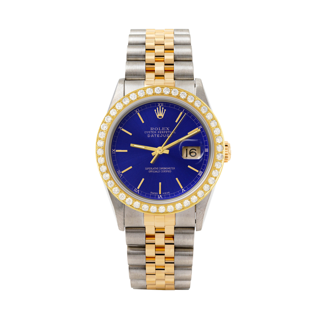 Rolex Datejust 36mm TWO TONE 16233 Blue Dial | Stick Hour Markers | 2ct Diamond Bezel