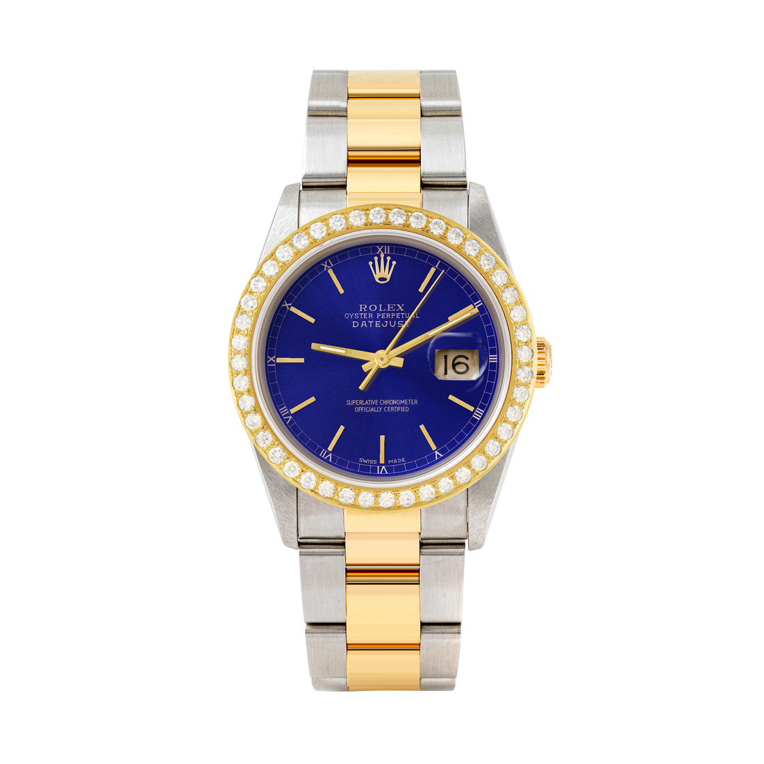Rolex Datejust 36mm TWO TONE 16233 Blue Dial | Stick Hour Markers | 2ct Diamond Bezel