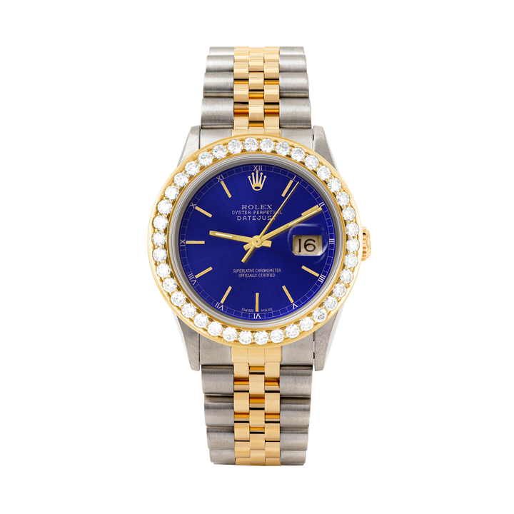 Rolex Datejust 36mm TWO TONE 16233  Blue  Dial | Stick Hour Markers | 2.5ct Diamond Bezel