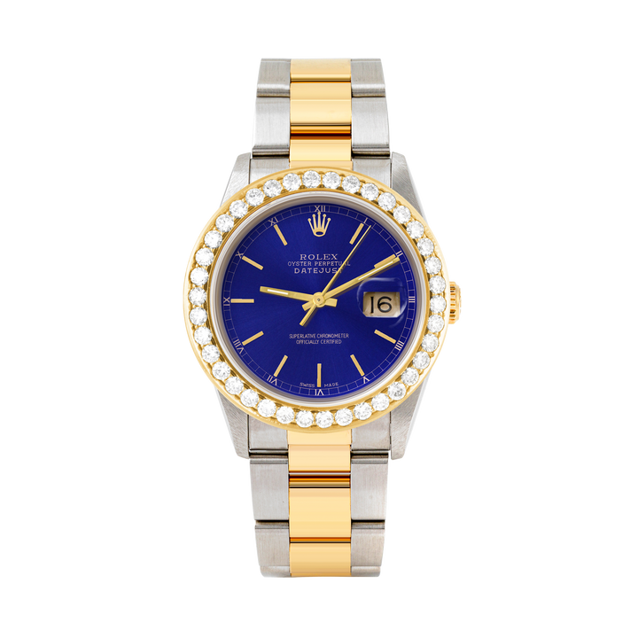 Rolex Datejust 36mm TWO TONE 16233  Blue  Dial | Stick Hour Markers | 2.5ct Diamond Bezel