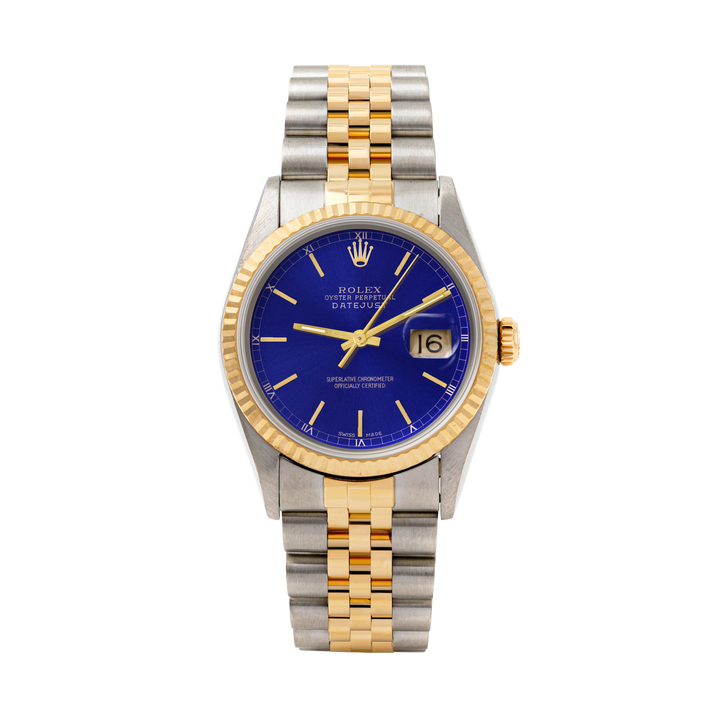 Rolex Datejust 36mm TWO TONE 16233 Blue Dial | Stick  Hour Markers | Fluted Bezel
