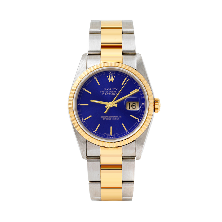 Rolex Datejust 36mm TWO TONE 16233 Blue Dial | Stick  Hour Markers | Fluted Bezel