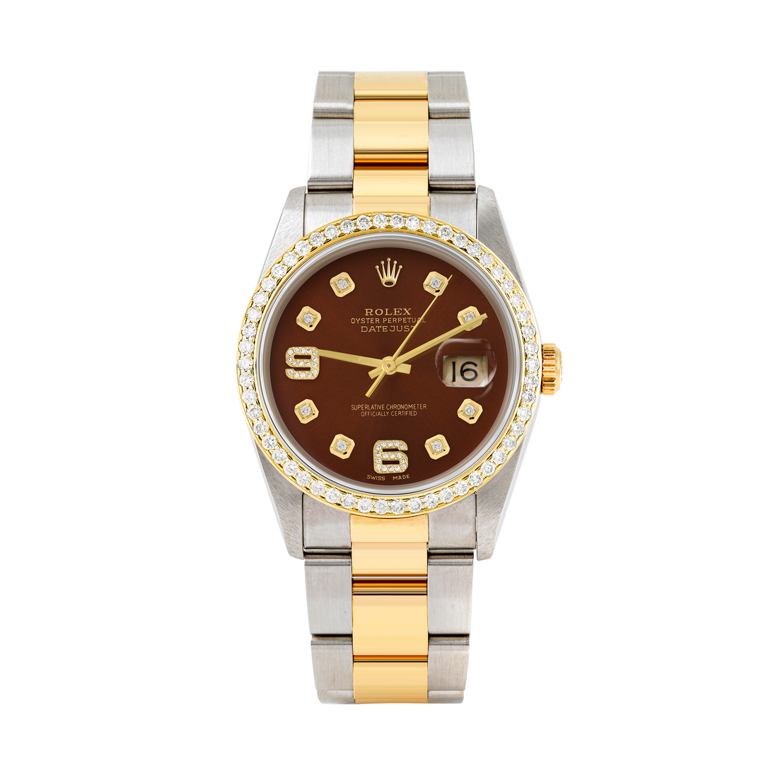 Rolex Datejust 36mm TWO TONE 16233 Brown Dial |  6&9 Diamond  Hour Markers | 1ct Diamond Bezel