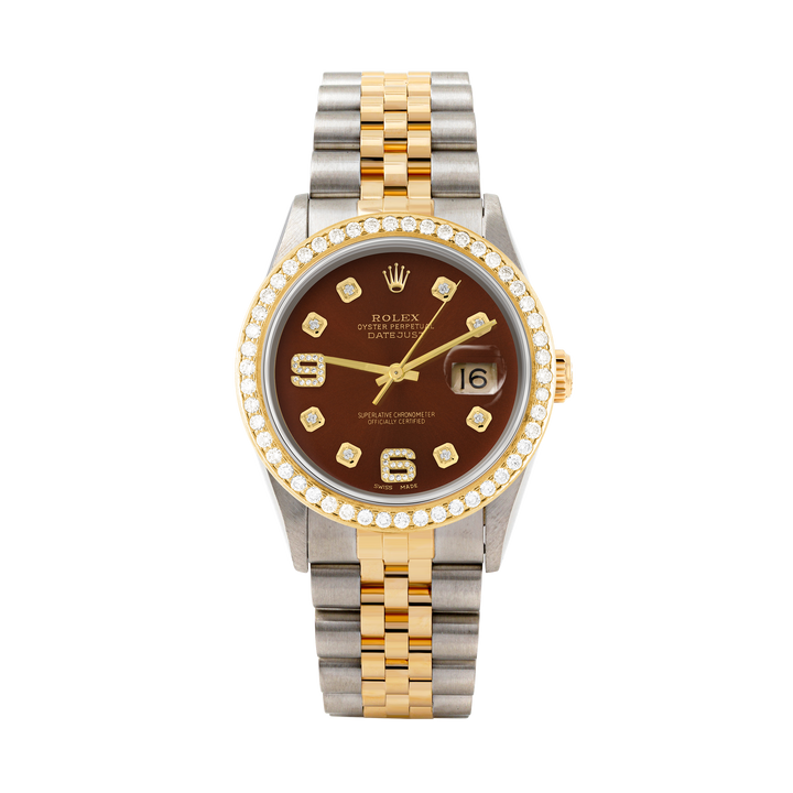Rolex Datejust 36mm TWO TONE 16233 Brown Dial | 6&9 Diamond Hour Markers | 1.8ct Diamond Bezel