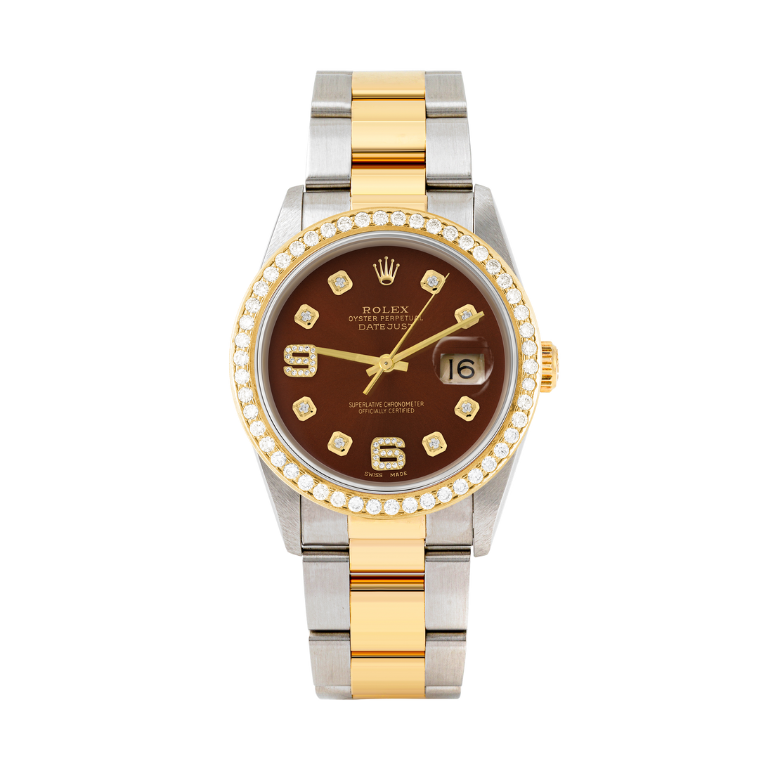 Rolex Datejust 36mm TWO TONE 16233 Brown Dial | 6&9 Diamond Hour Markers | 1.8ct Diamond Bezel