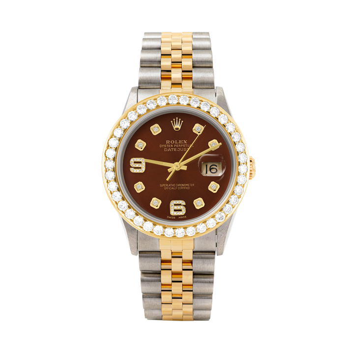 Rolex Datejust 36mm TWO TONE 16233 Brown  Dial | 6&9 Diamond Hour Markers | 2.5ct Diamond Bezel