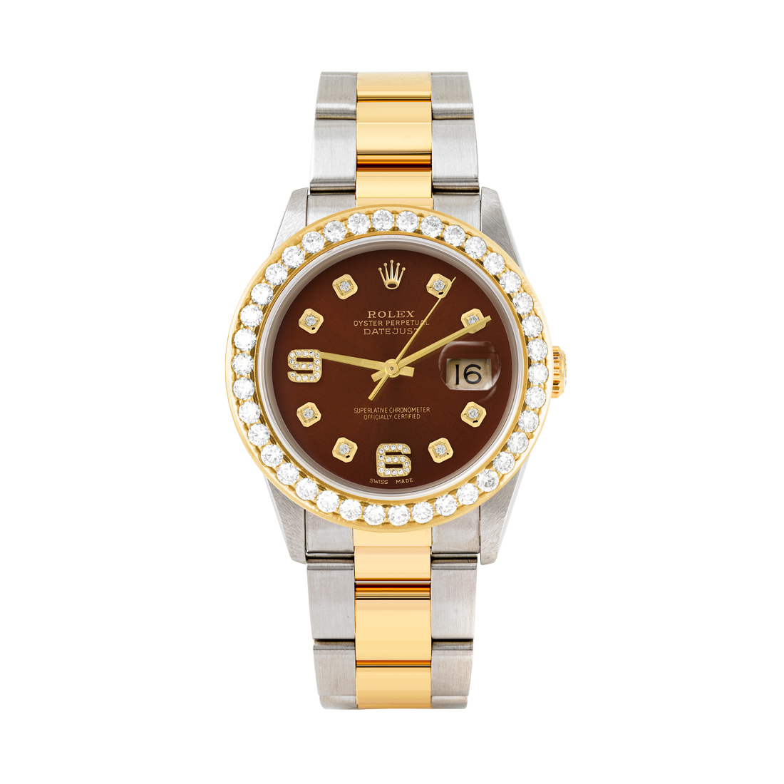 Rolex Datejust 36mm TWO TONE 16233 Brown  Dial | 6&9 Diamond Hour Markers | 2.5ct Diamond Bezel