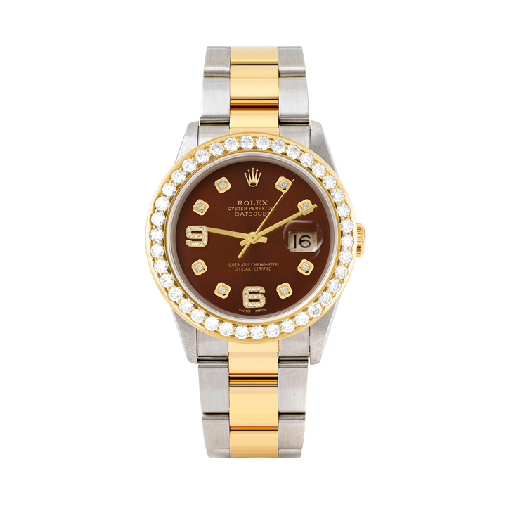 Rolex Datejust 36mm TWO TONE 16233 Brown  Dial | 6&9 Diamond Hour Markers | 2.5ct Diamond Bezel