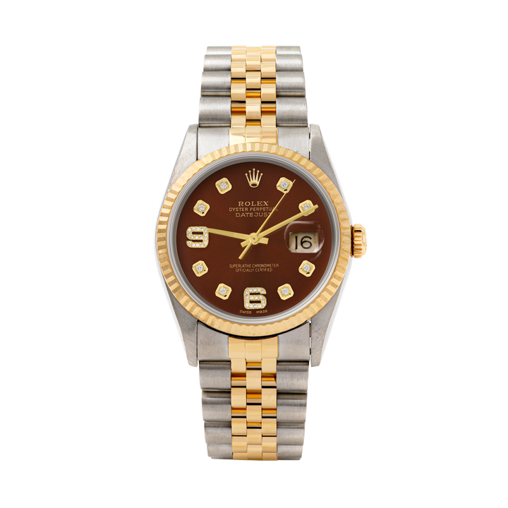 Rolex Datejust 36mm TWO TONE 16233 Brown Dial | 6&9 Diamond  Hour Markers | Fluted Bezel