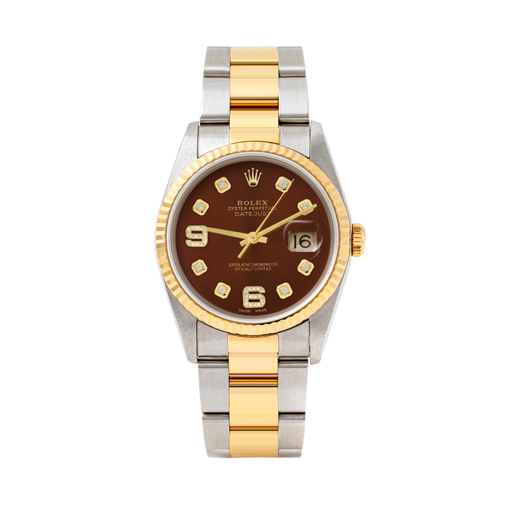 Rolex Datejust 36mm TWO TONE 16233 Brown Dial | 6&9 Diamond  Hour Markers | Fluted Bezel