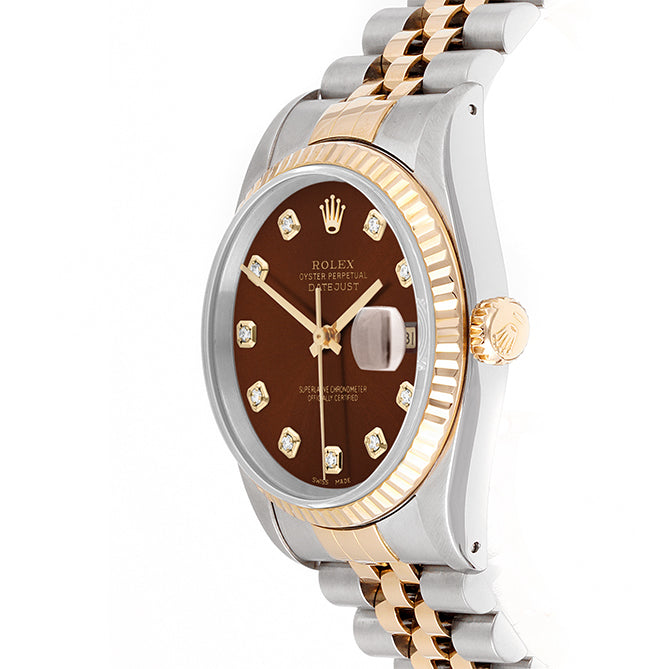 Rolex Datejust 36mm TWO TONE 16233 Blue Dial | Diamond  Hour Markers | Fluted Bezel