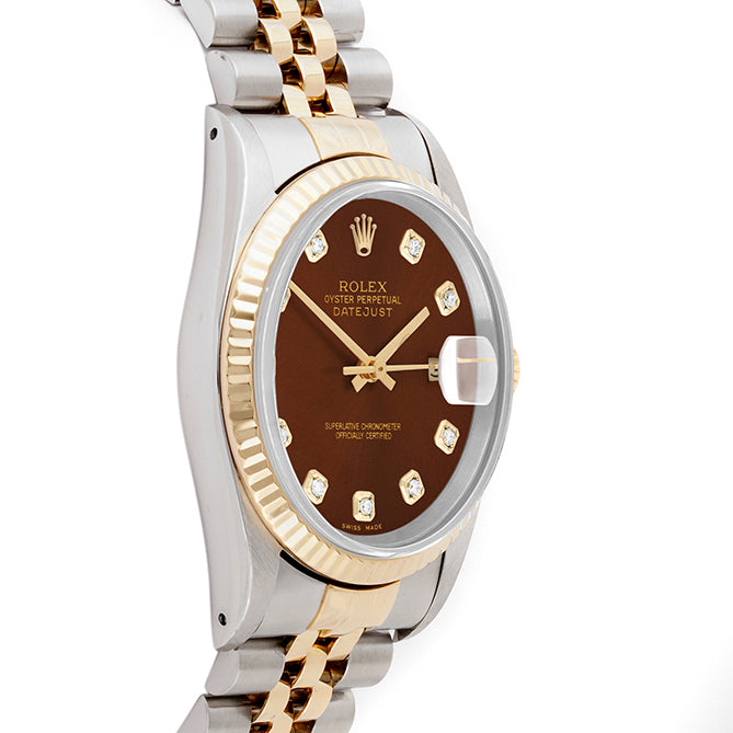 Rolex Datejust 36mm TWO TONE 16233 Blue Dial | Diamond  Hour Markers | Fluted Bezel