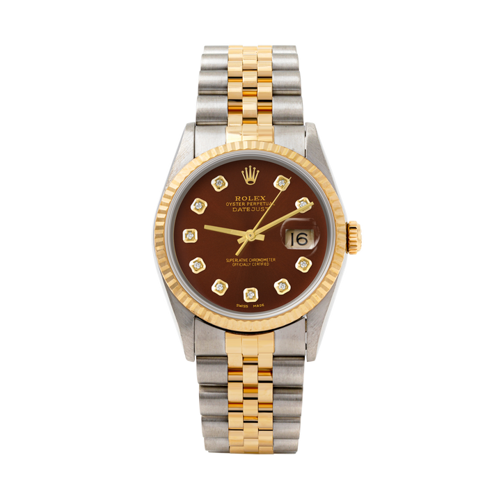 Rolex Datejust 36mm TWO TONE 16233 Blue Dial | Diamond  Hour Markers | Fluted Bezel
