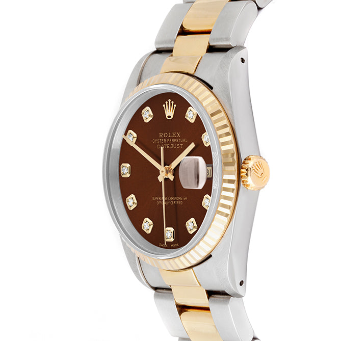 Rolex Datejust 36mm TWO TONE 16233 Blue Dial | Diamond  Hour Markers | Fluted Bezel