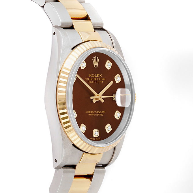Rolex Datejust 36mm TWO TONE 16233 Blue Dial | Diamond  Hour Markers | Fluted Bezel